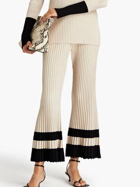 By Malene Birger Two-Tone Ribbed Wide-Leg Pants - Cream & Black
